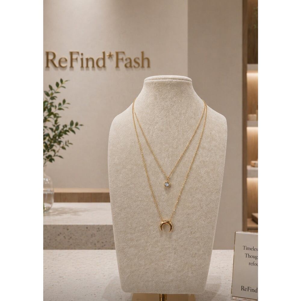 Stainless Steel Gold Layered Moon Necklace New